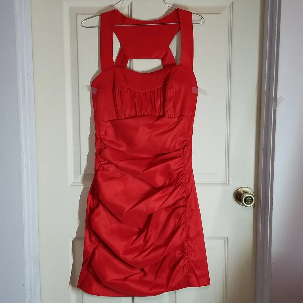 Red Ruched Dress - Picture 3 of 6